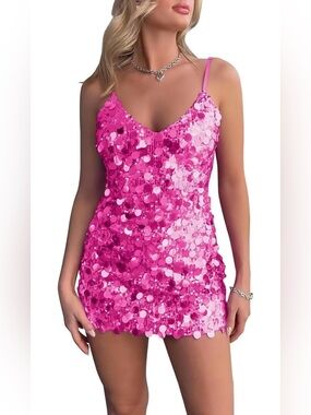 Hot Pink Sequin Mini Dress